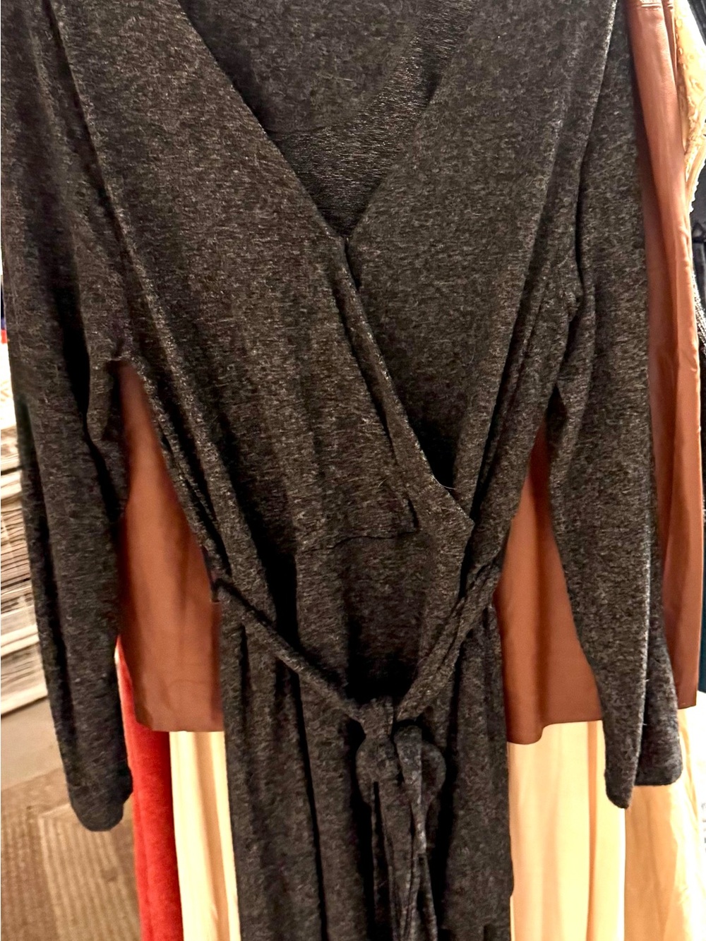 Anthropologie Saturday Sunday brand soft Charcoal Wrap Dress with Tie Waist